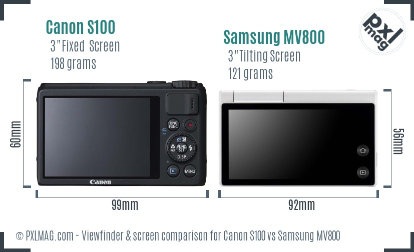 Canon S100 vs Samsung MV800 Screen and Viewfinder comparison
