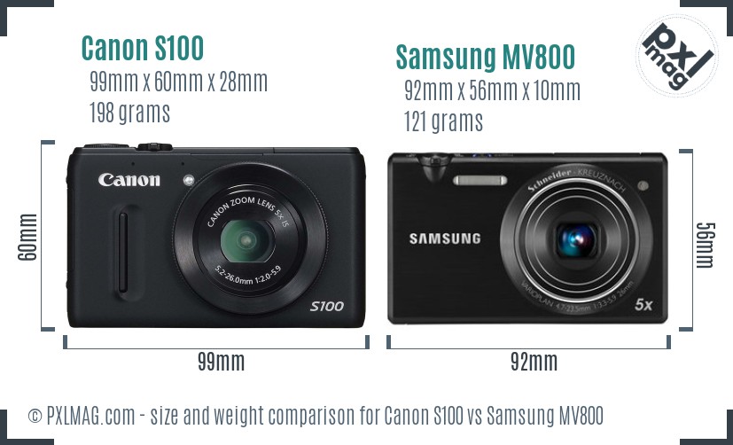 Canon S100 vs Samsung MV800 size comparison Canon S100 vs Samsung MV800 size comparison