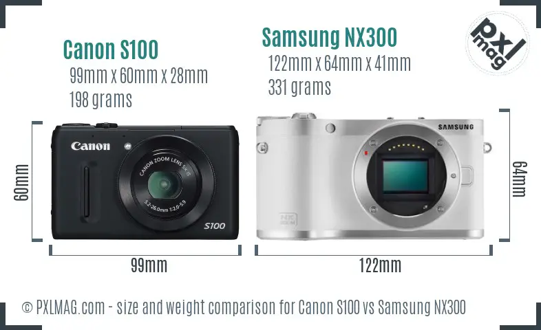 Canon S100 vs Samsung NX300 size comparison Canon S100 vs Samsung NX300 size comparison