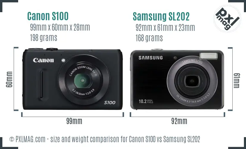 Canon S100 vs Samsung SL202 size comparison