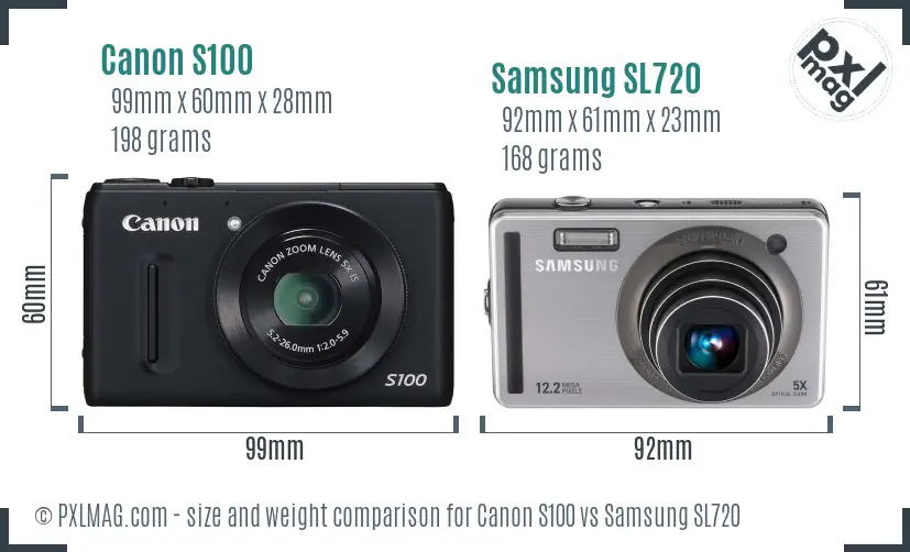 Canon S100 vs Samsung SL720 size comparison Canon S100 vs Samsung SL720 size comparison