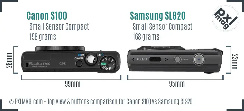 Canon S100 vs Samsung SL820 top view buttons comparison