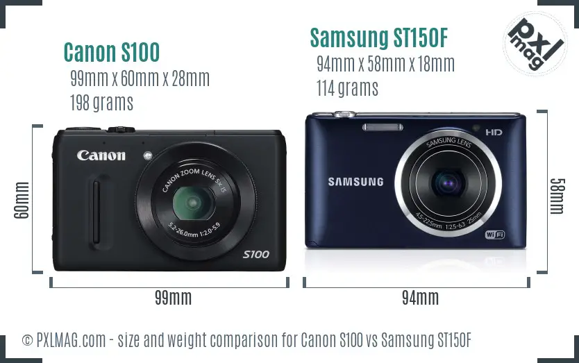 Canon S100 vs Samsung ST150F size comparison Canon S100 vs Samsung ST150F size comparison