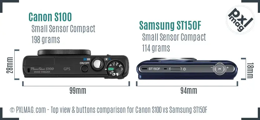 Canon S100 vs Samsung ST150F top view buttons comparison Canon S100 vs Samsung ST150F top view buttons comparison