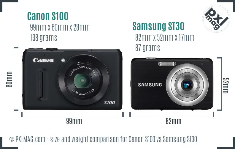 Canon S100 vs Samsung ST30 size comparison Canon S100 vs Samsung ST30 size comparison