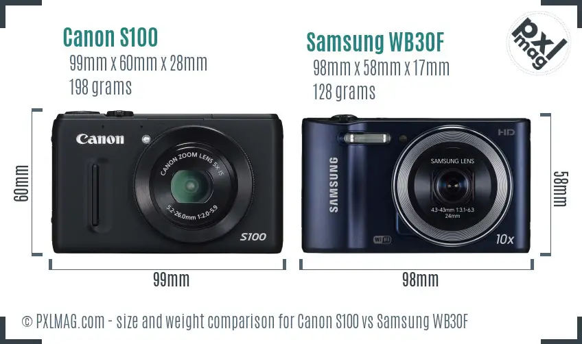 Canon S100 vs Samsung WB30F size comparison
