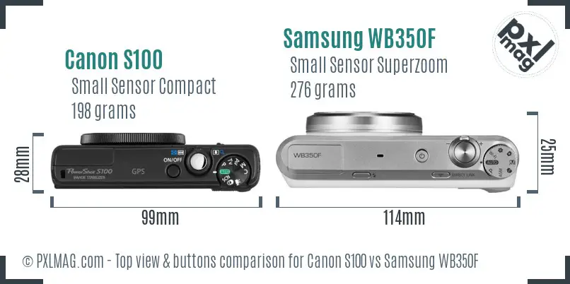 Canon S100 vs Samsung WB350F top view buttons comparison
