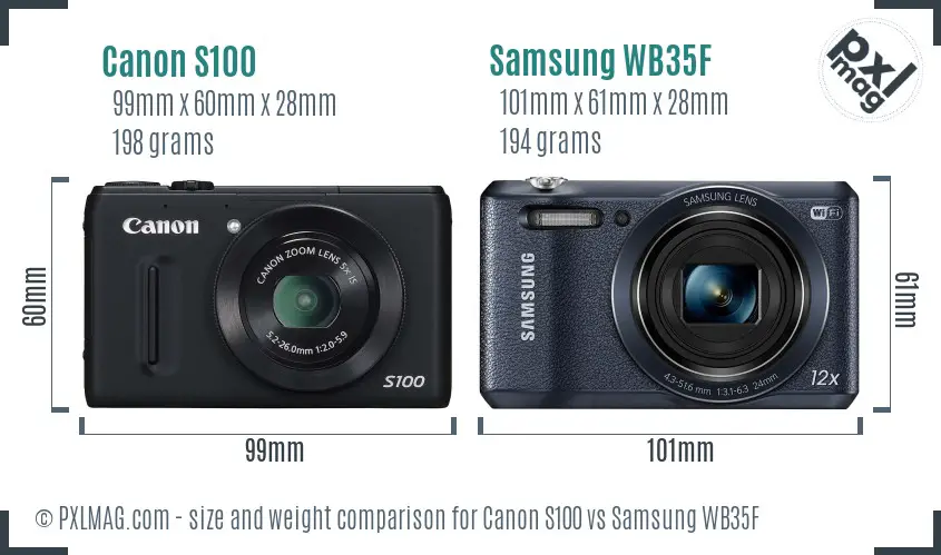 Canon S100 vs Samsung WB35F size comparison