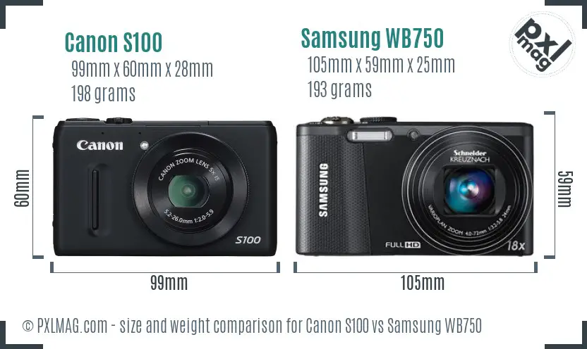 Canon S100 vs Samsung WB750 size comparison