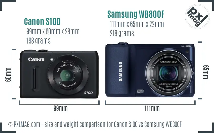 Canon S100 vs Samsung WB800F size comparison