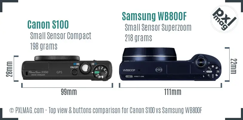 Canon S100 vs Samsung WB800F top view buttons comparison