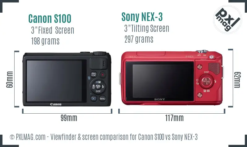 Canon S100 vs Sony NEX-3 Screen and Viewfinder comparison Canon S100 vs Sony NEX-3 Screen and Viewfinder comparison