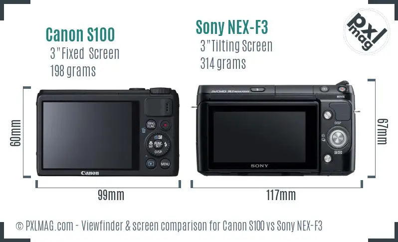 Canon S100 vs Sony NEX-F3 Screen and Viewfinder comparison