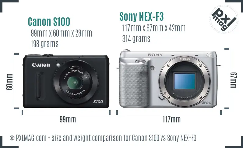 Canon S100 vs Sony NEX-F3 size comparison Canon S100 vs Sony NEX-F3 size comparison