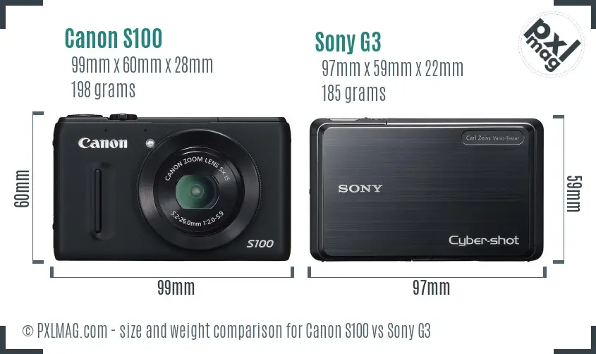 Canon S100 vs Sony G3 size comparison