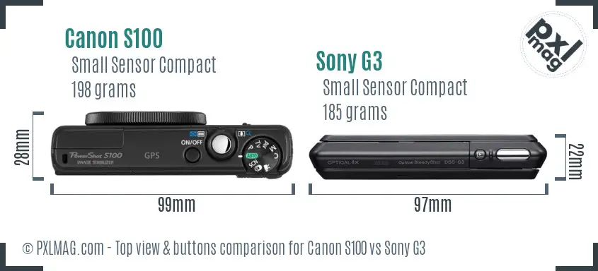 Canon S100 vs Sony G3 top view buttons comparison