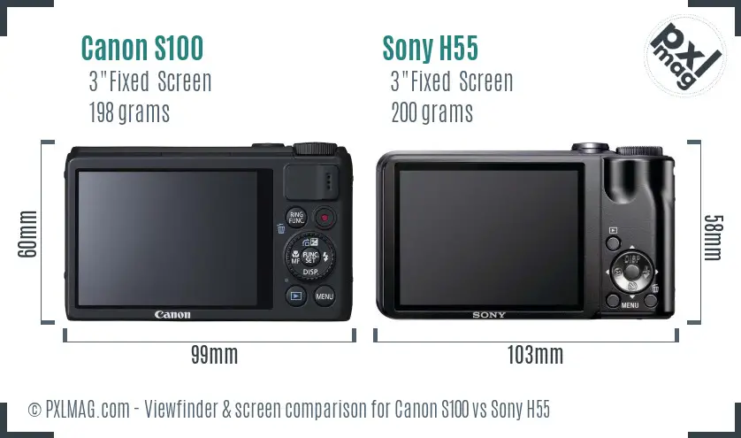 Canon S100 vs Sony H55 Screen and Viewfinder comparison