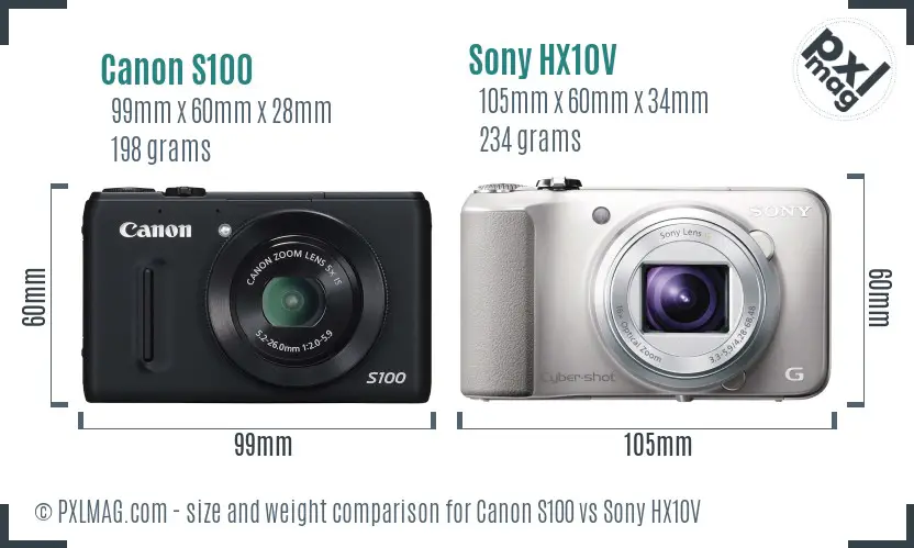 Canon S100 vs Sony HX10V size comparison
