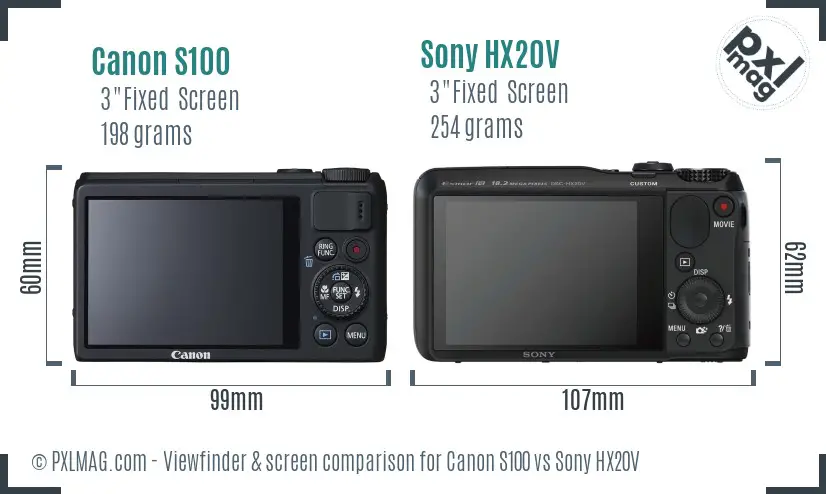 Canon S100 vs Sony HX20V Screen and Viewfinder comparison Canon S100 vs Sony HX20V Screen and Viewfinder comparison