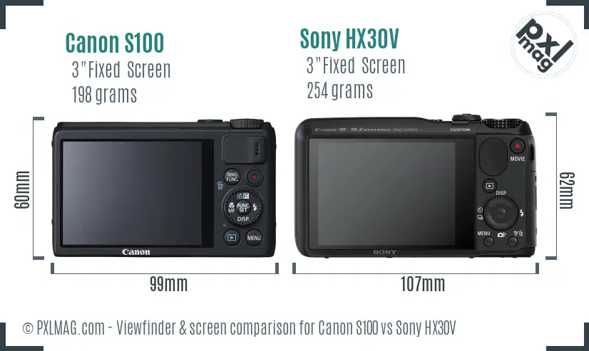 Canon S100 vs Sony HX30V Screen and Viewfinder comparison