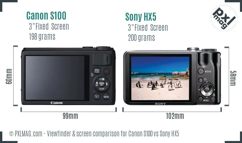 Canon S100 vs Sony HX5 Screen and Viewfinder comparison