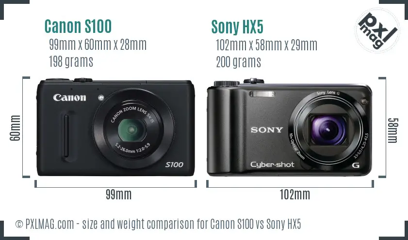 Canon S100 vs Sony HX5 size comparison Canon S100 vs Sony HX5 size comparison