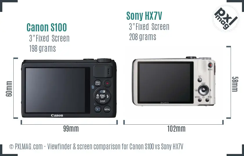 Canon S100 vs Sony HX7V Screen and Viewfinder comparison