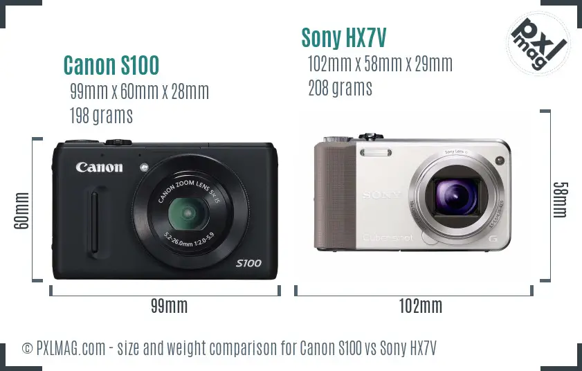 Canon S100 vs Sony HX7V size comparison