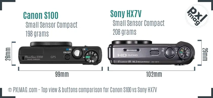 Canon S100 vs Sony HX7V top view buttons comparison