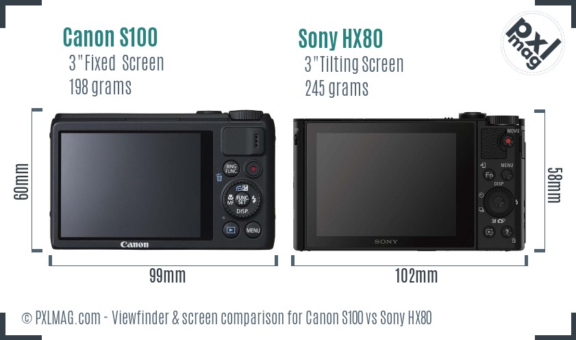 Canon S100 vs Sony HX80 Screen and Viewfinder comparison
