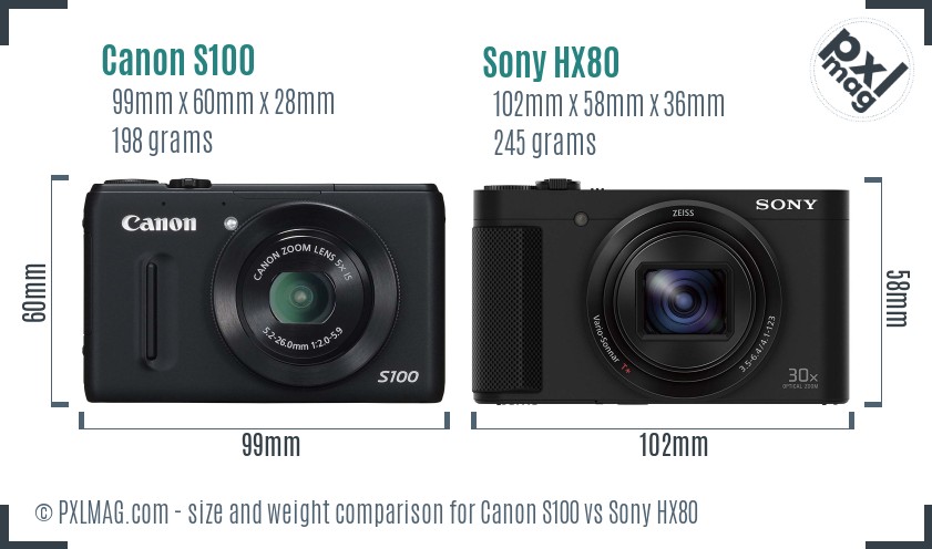 Canon S100 vs Sony HX80 size comparison