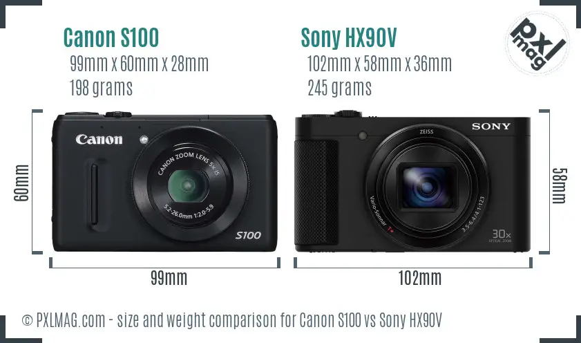 Canon S100 vs Sony HX90V size comparison Canon S100 vs Sony HX90V size comparison
