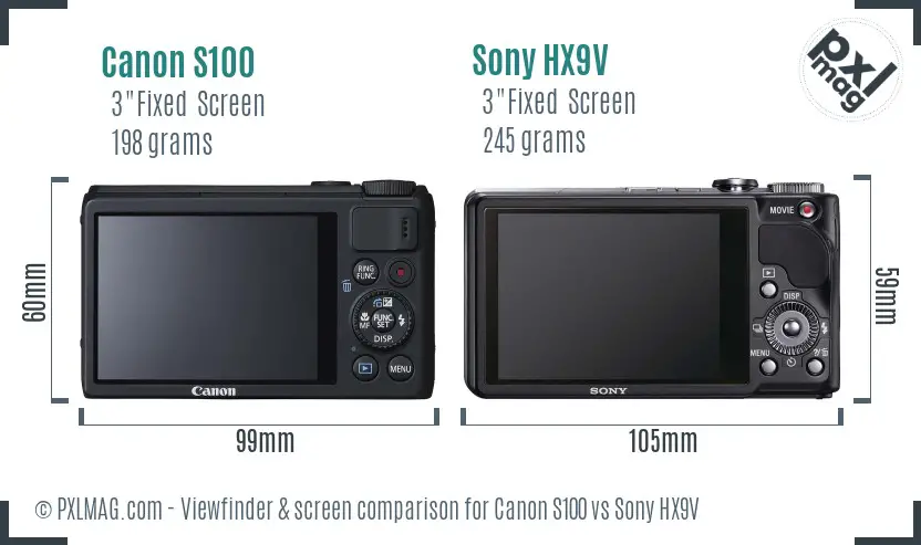 Canon S100 vs Sony HX9V Screen and Viewfinder comparison