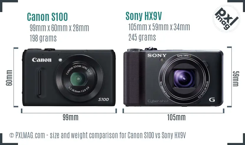 Canon S100 vs Sony HX9V size comparison