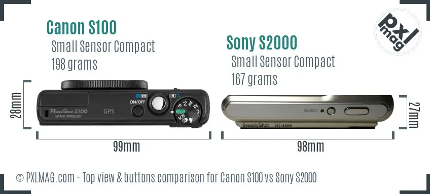 Canon S100 vs Sony S2000 top view buttons comparison