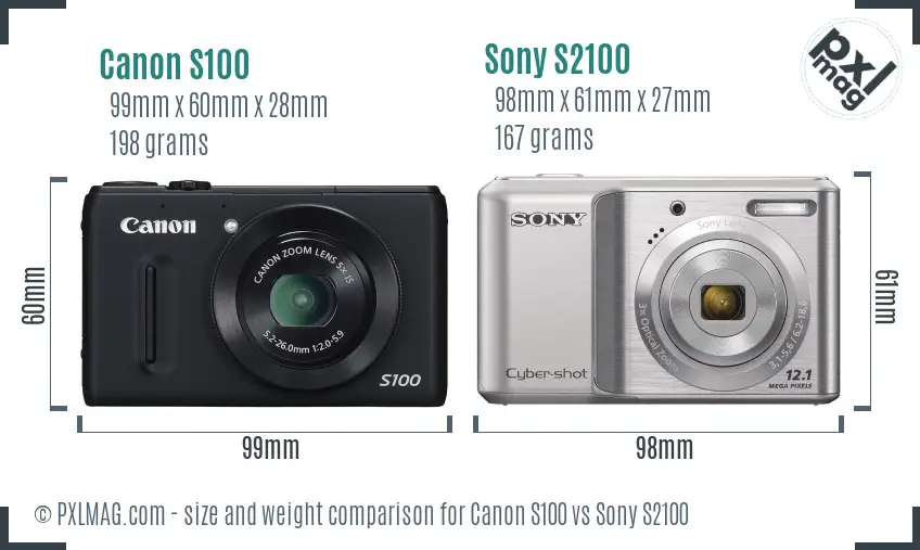 Canon S100 vs Sony S2100 size comparison