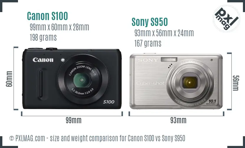 Canon S100 vs Sony S950 size comparison