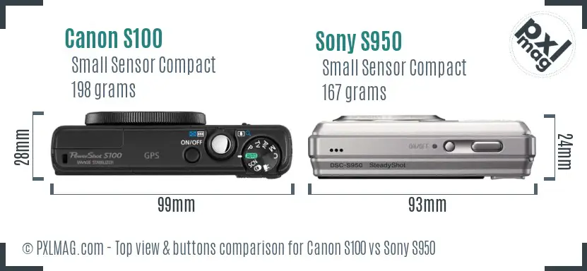 Canon S100 vs Sony S950 top view buttons comparison