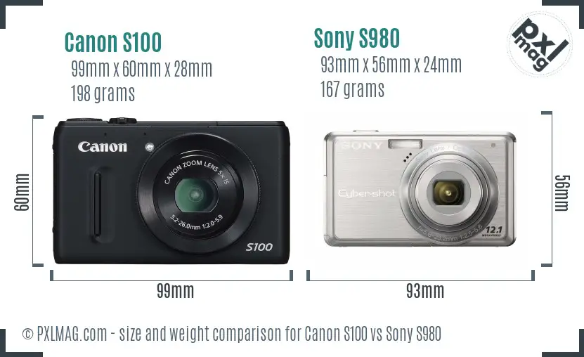 Canon S100 vs Sony S980 size comparison