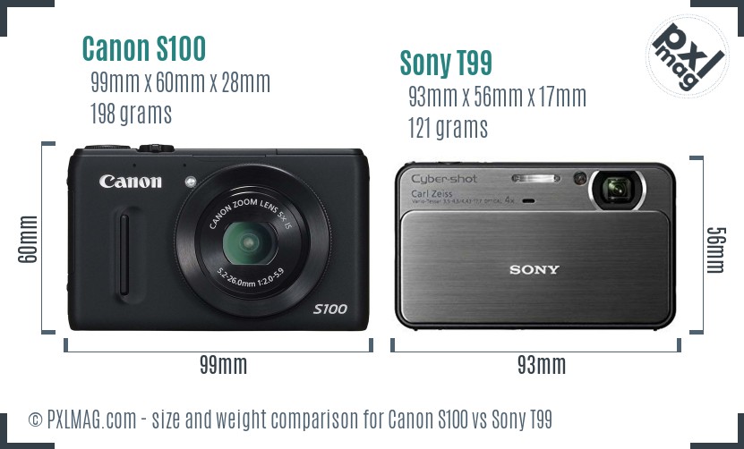 Canon S100 vs Sony T99 size comparison Canon S100 vs Sony T99 size comparison