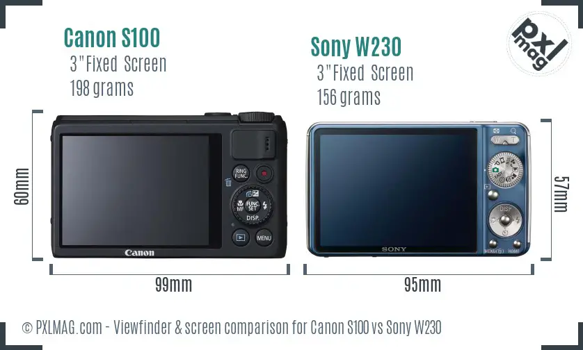 Canon S100 vs Sony W230 Screen and Viewfinder comparison