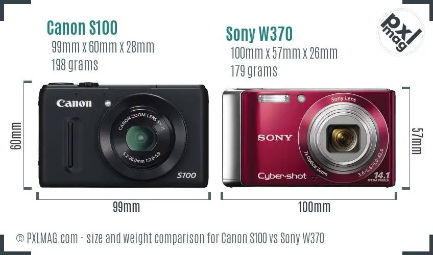 Canon S100 vs Sony W370 size comparison