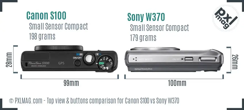 Canon S100 vs Sony W370 top view buttons comparison