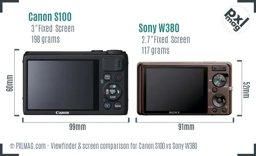 Canon S100 vs Sony W380 Screen and Viewfinder comparison Canon S100 vs Sony W380 Screen and Viewfinder comparison