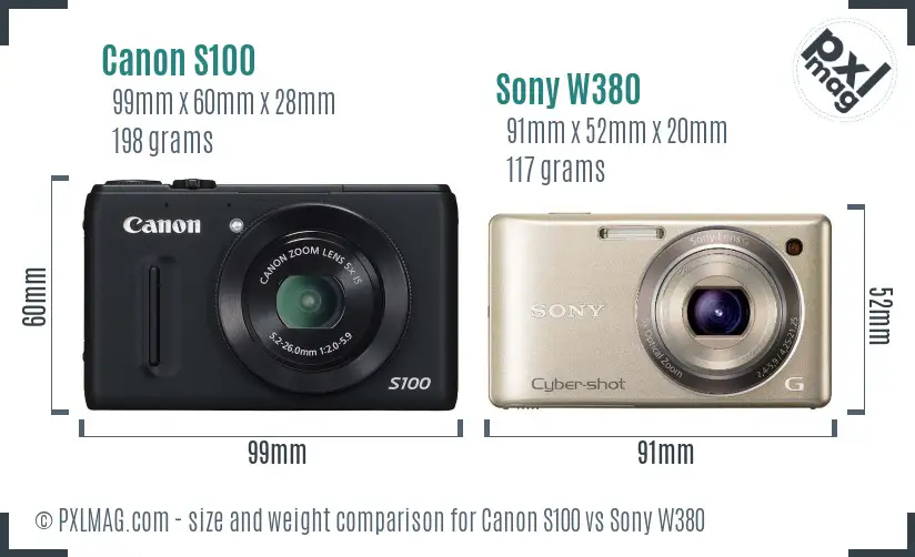 Canon S100 vs Sony W380 size comparison Canon S100 vs Sony W380 size comparison