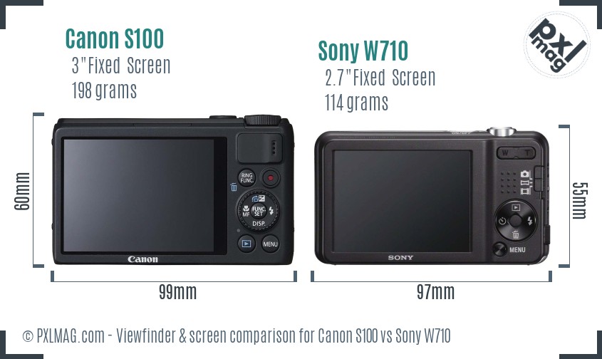 Canon S100 vs Sony W710 Screen and Viewfinder comparison