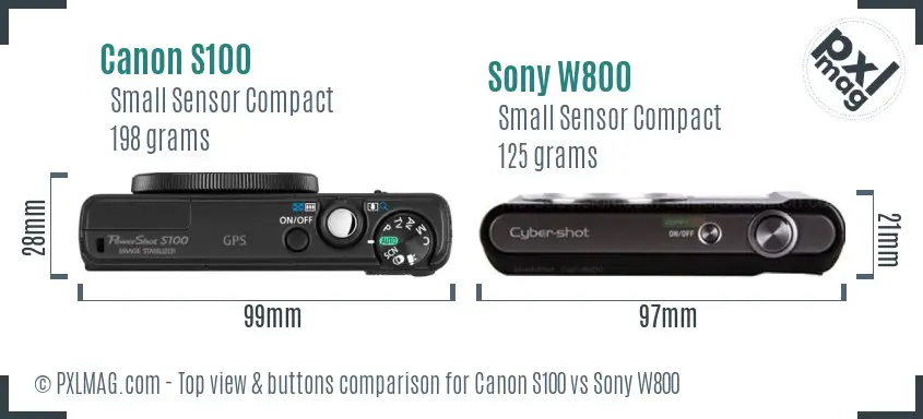 Canon S100 vs Sony W800 top view buttons comparison