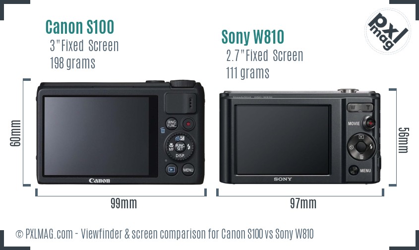 Canon S100 vs Sony W810 Screen and Viewfinder comparison