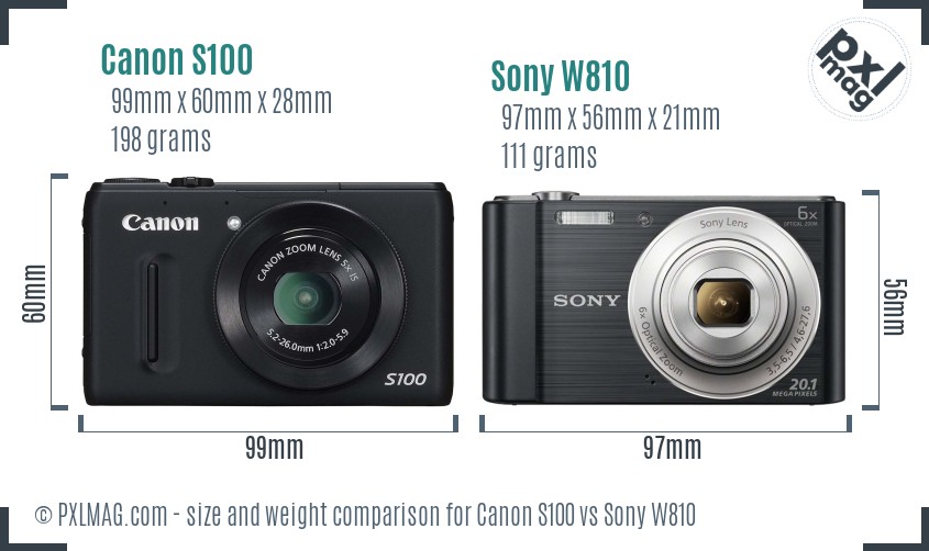 Canon S100 vs Sony W810 size comparison