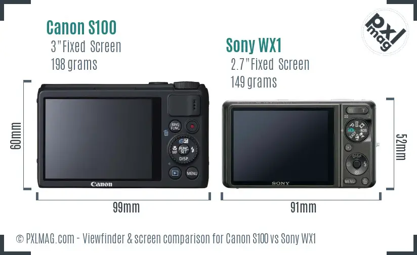 Canon S100 vs Sony WX1 Screen and Viewfinder comparison